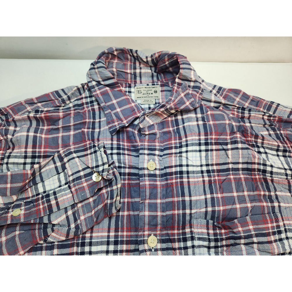J. Crew Tailored Plaid Flannel Cotton Button Down Shirt Mens Medium‎ Blue